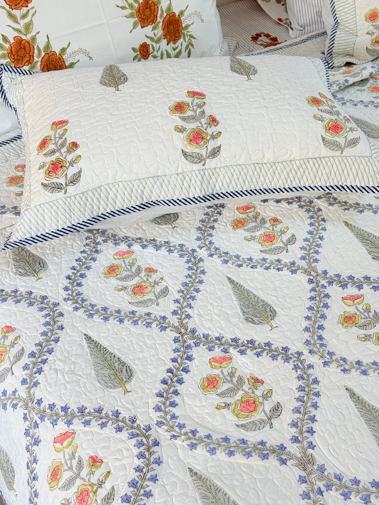The Artistic Elegance Hand Blocked Quilted Bedcover