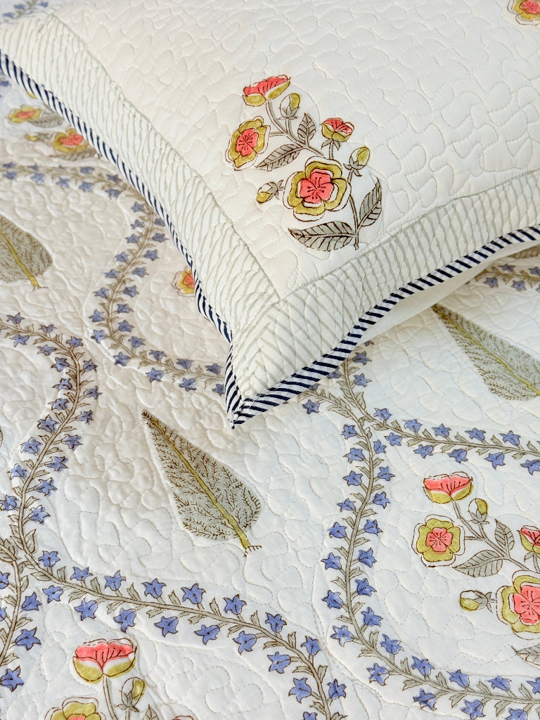 The Artistic Elegance Hand Blocked Quilted Bedcover