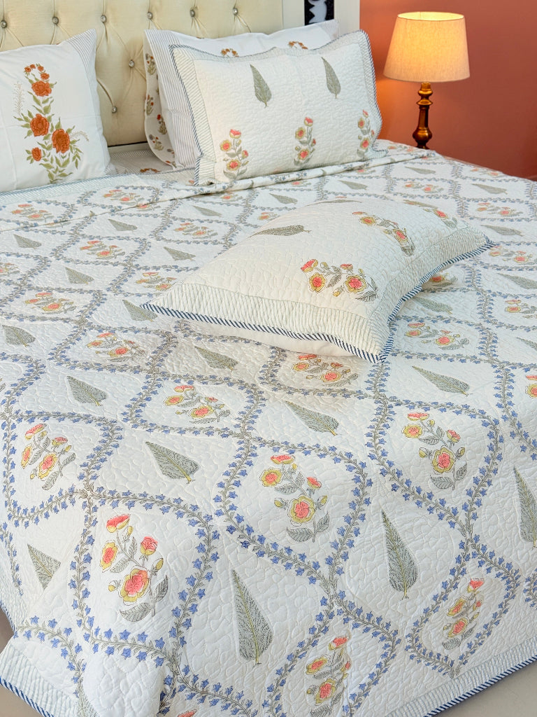 The Artistic Elegance Hand Blocked Quilted Bedcover