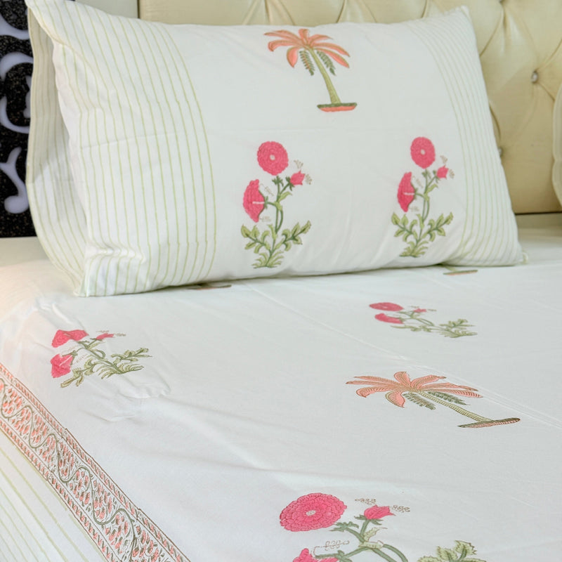 Palm with Florals Hand Blocked Sheet