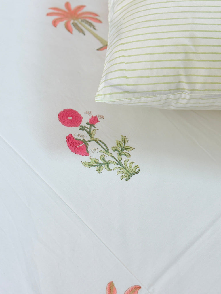 Palm with Florals Hand Blocked Sheet