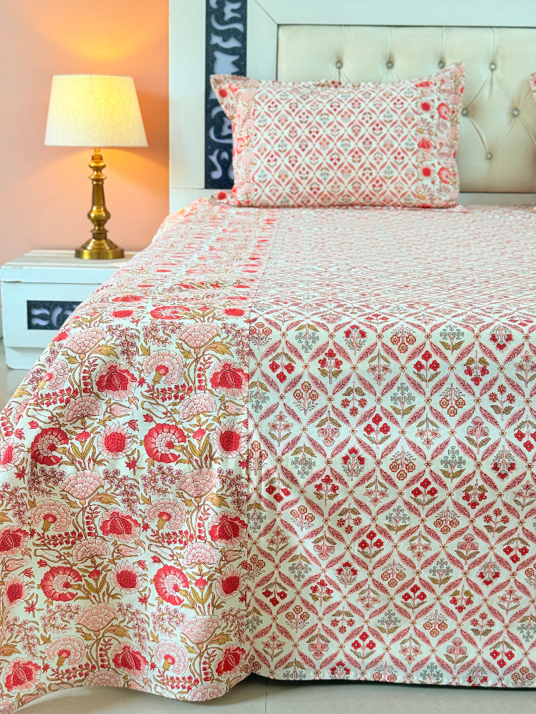 Pink Florals Ajrakh Hand Blocked Sheet
