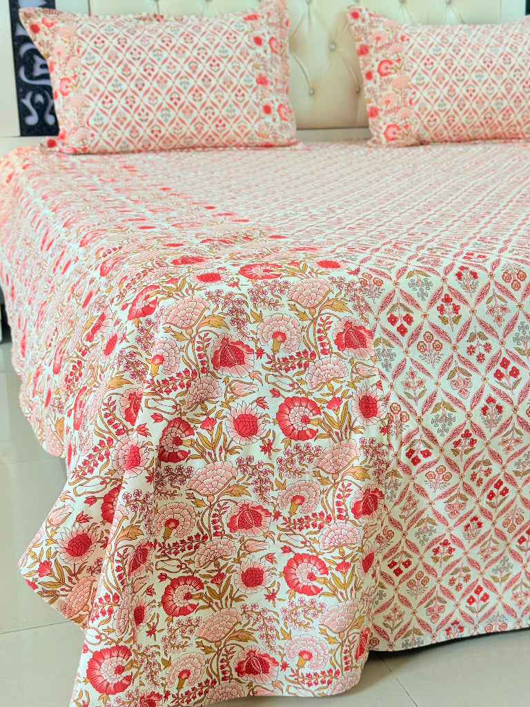 Pink Florals Ajrakh Hand Blocked Sheet