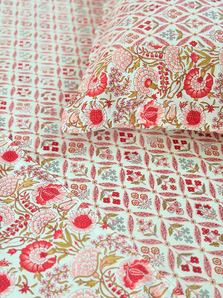 Pink Florals Ajrakh Hand Blocked Sheet