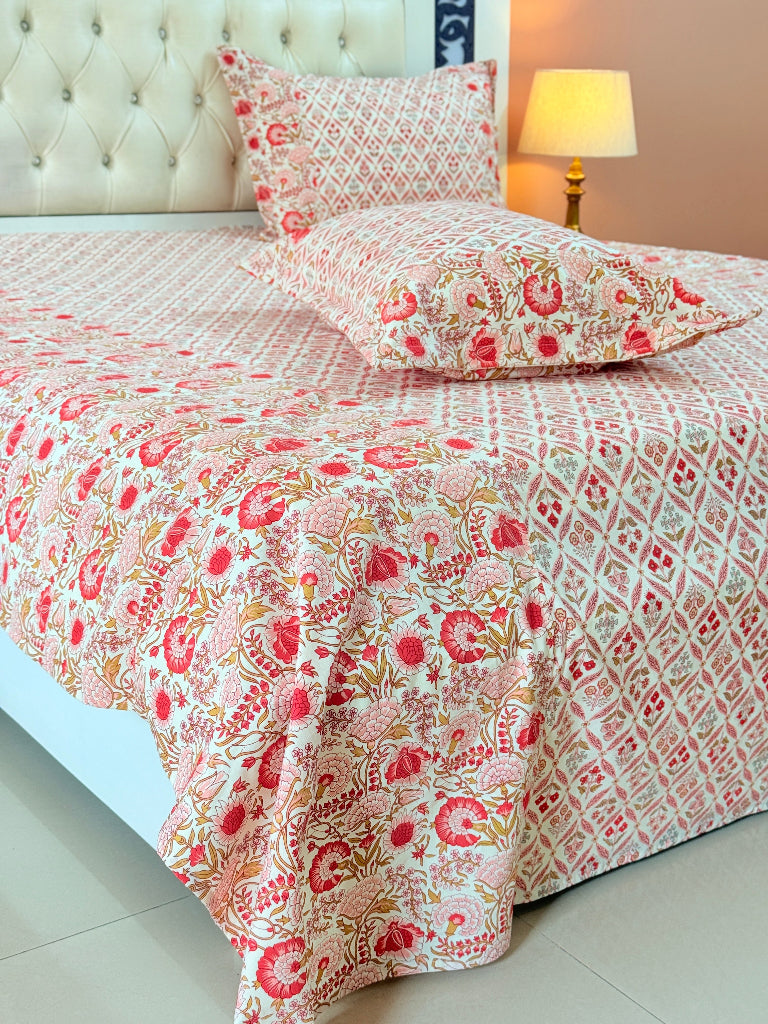 Pink Florals Ajrakh Hand Blocked Sheet