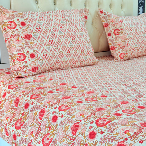 Pink Florals Ajrakh Hand Blocked Sheet