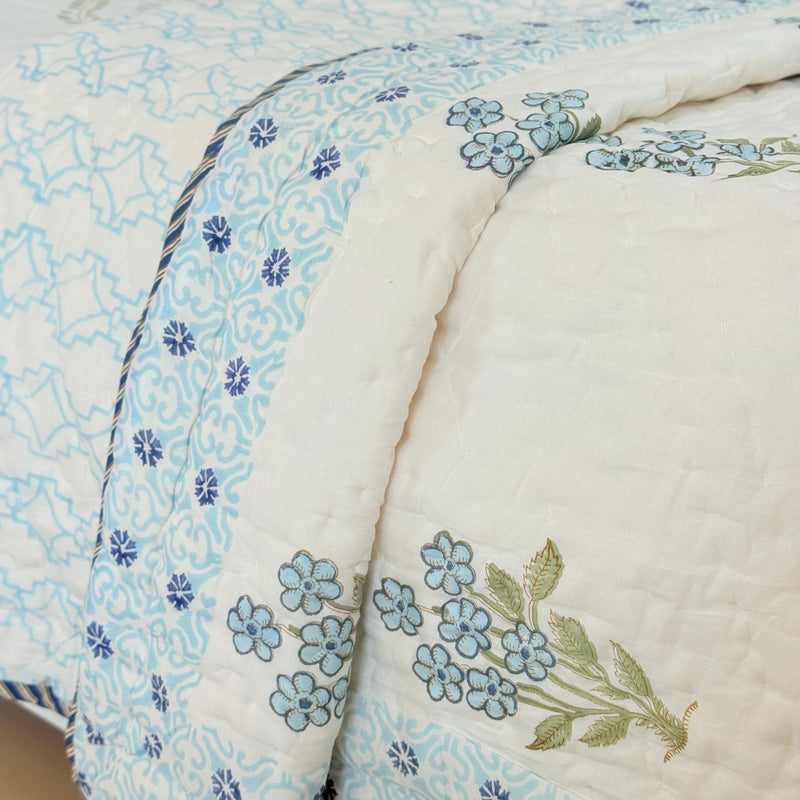 Stunning Blue Single Hand Blocked Quilt