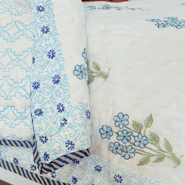 Stunning Blue Single Hand Blocked Quilt