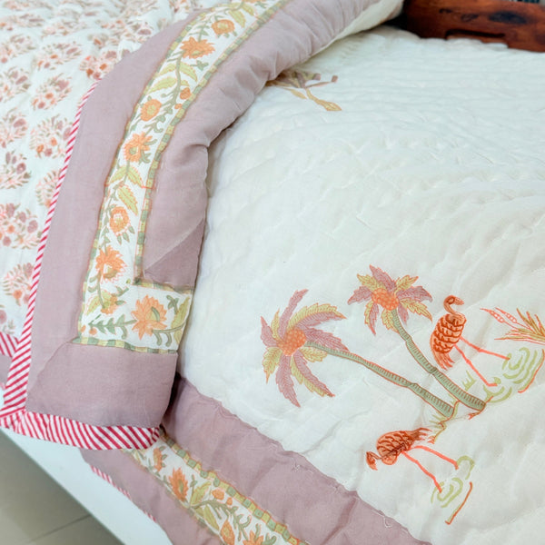 Flamingo Love Single Hand Blocked Quilt