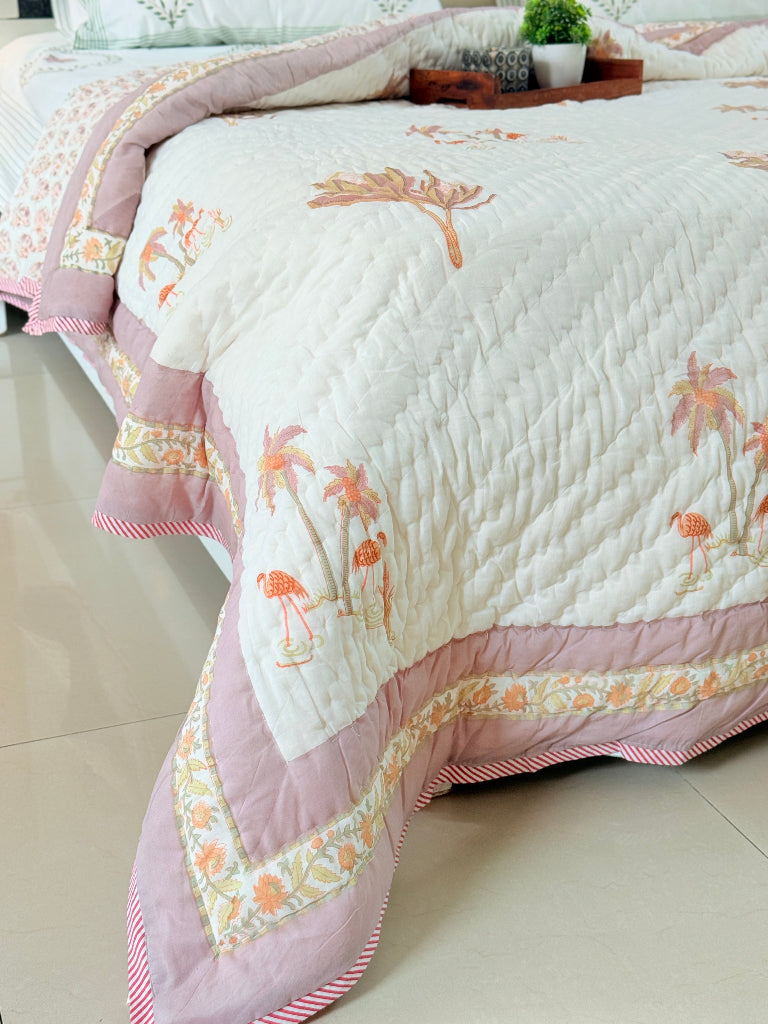 Flamingo Love Single Hand Blocked Quilt