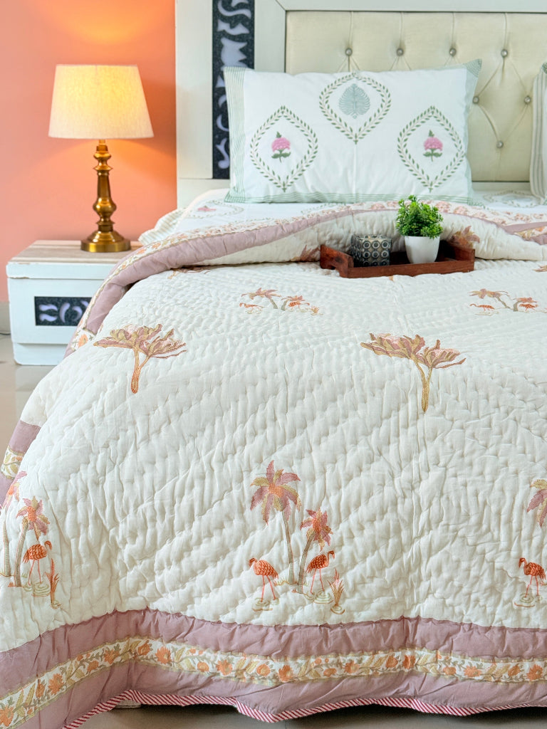 Flamingo Love Single Hand Blocked Quilt