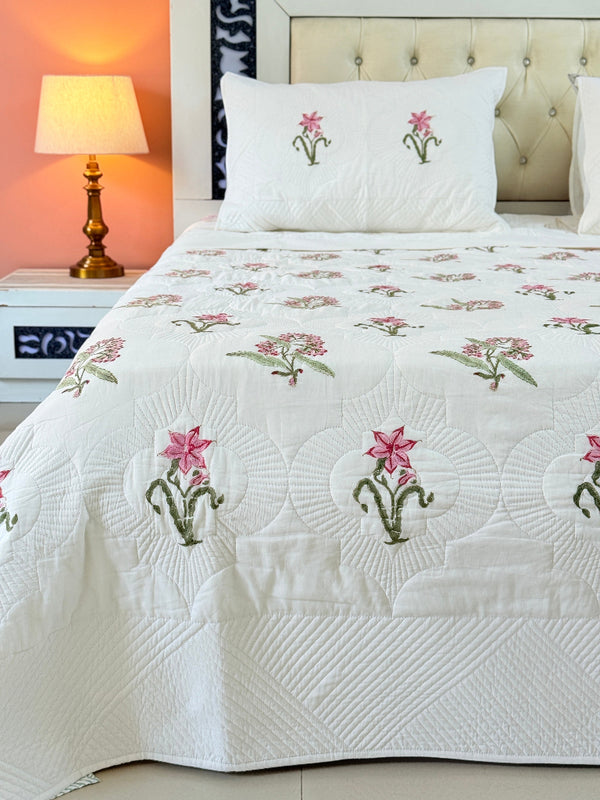 Harvest Bloom Hand Blocked Quilted Bedcover