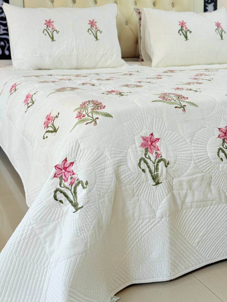 Harvest Bloom Hand Blocked Quilted Bedcover
