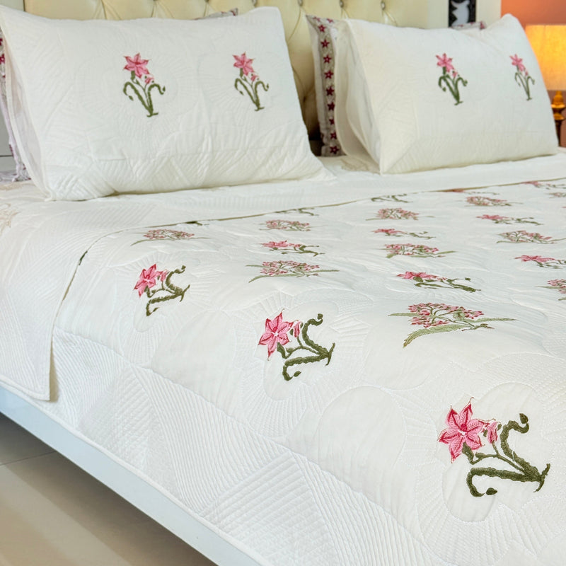 Harvest Bloom Hand Blocked Quilted Bedcover