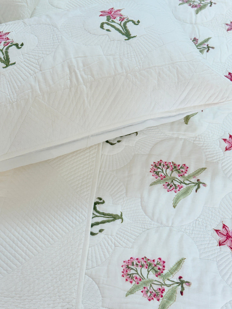 Harvest Bloom Hand Blocked Quilted Bedcover