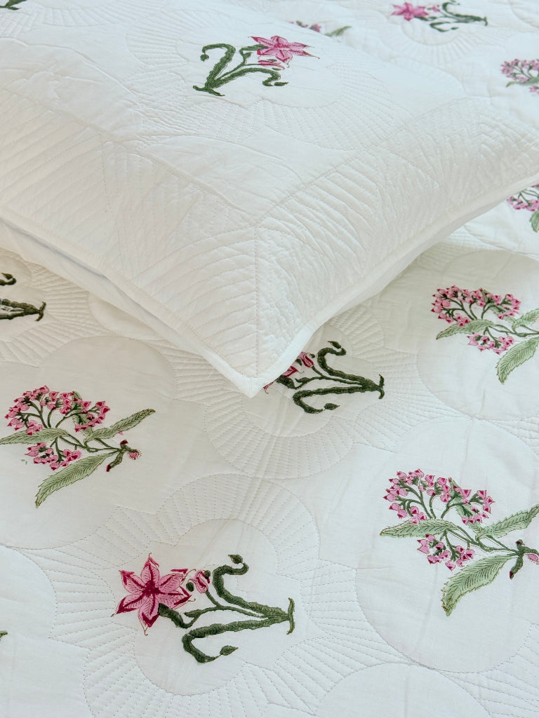 Harvest Bloom Hand Blocked Quilted Bedcover