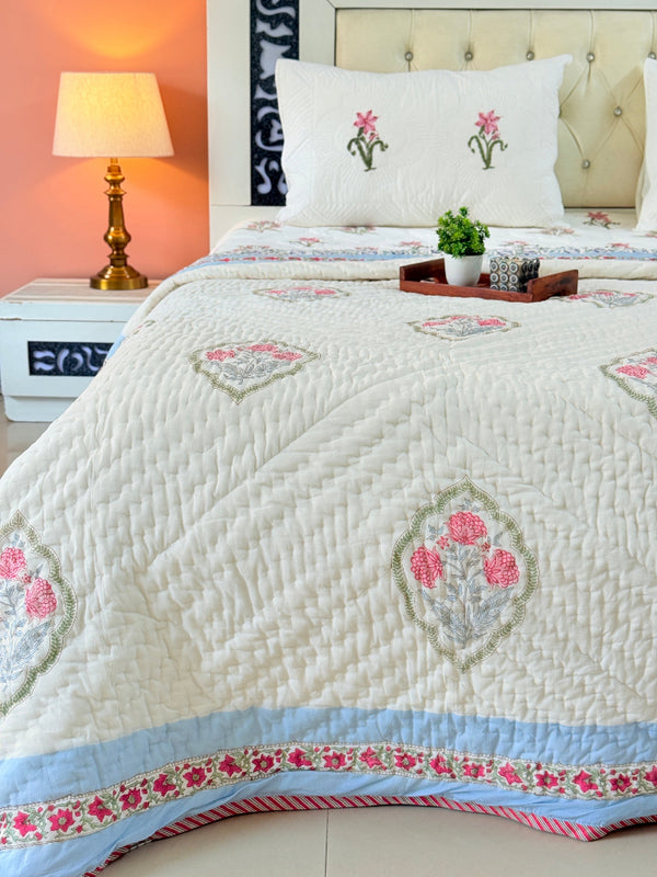 The Botanist's Kantha Single Hand Blocked Quilt