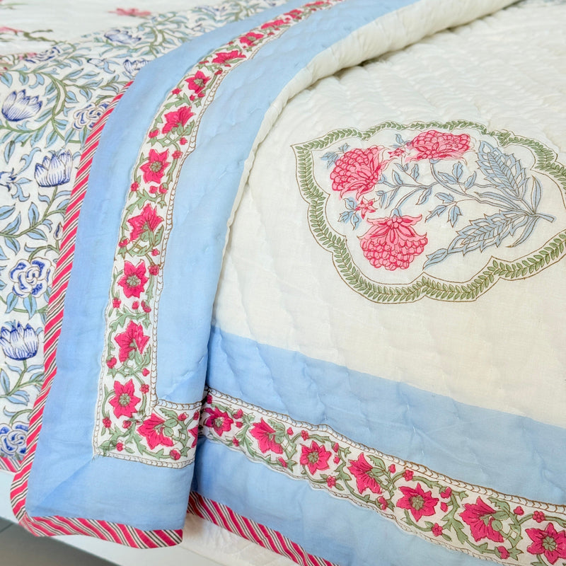 The Botanist's Kantha Single Hand Blocked Quilt