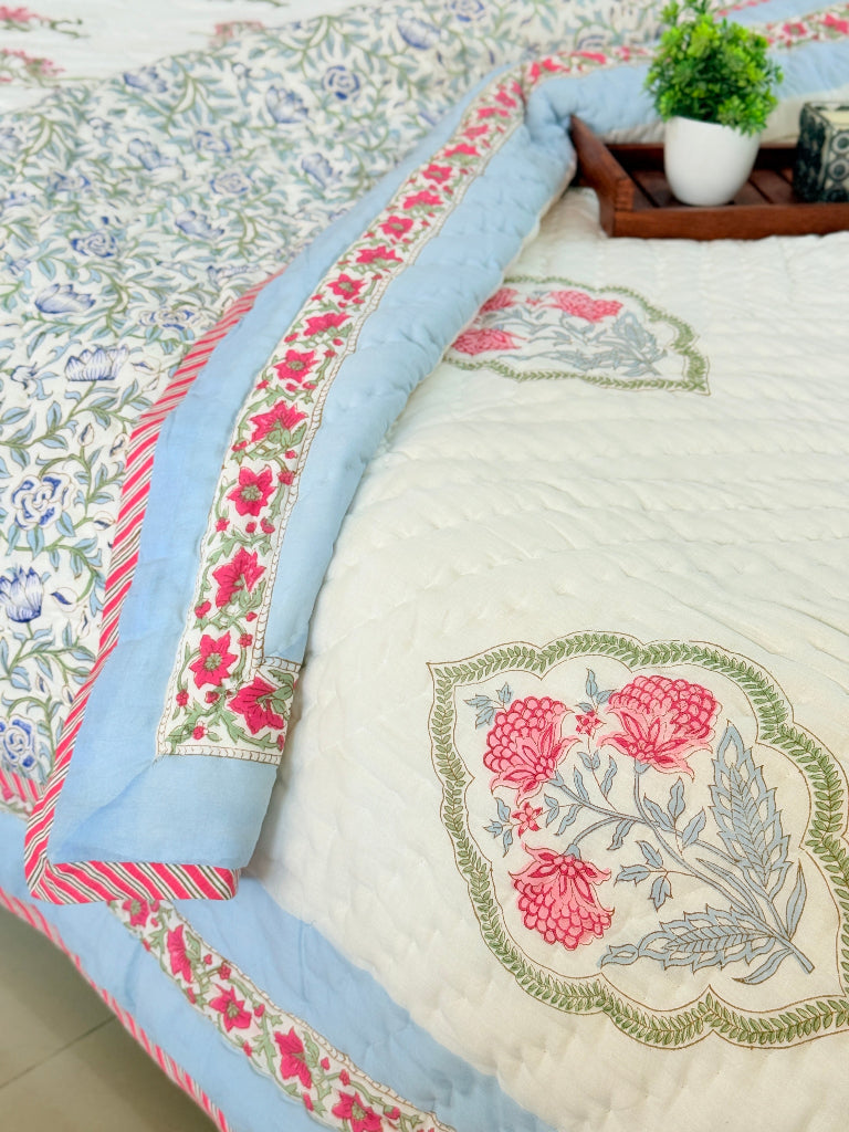 The Botanist's Kantha Single Hand Blocked Quilt