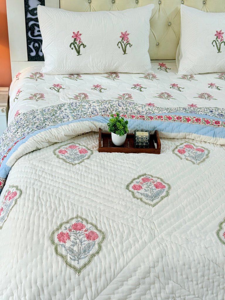 The Botanist's Kantha Single Hand Blocked Quilt