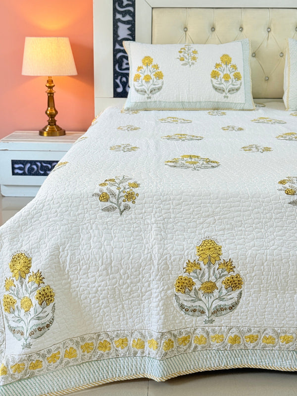 Dahlia Dream Hand Blocked Quilted Bedcover