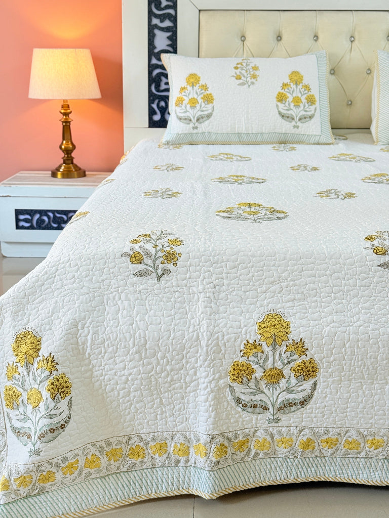 Dahlia Dream Hand Blocked Quilted Bedcover