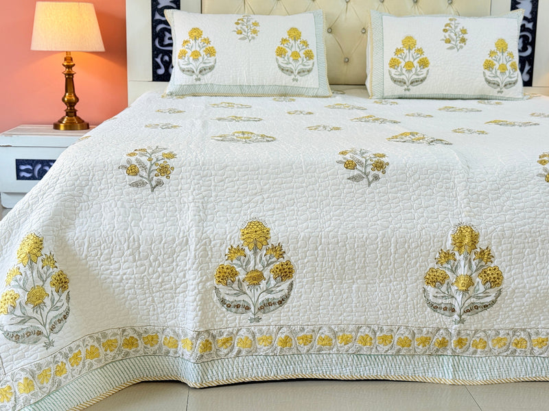 Dahlia Dream Hand Blocked Quilted Bedcover