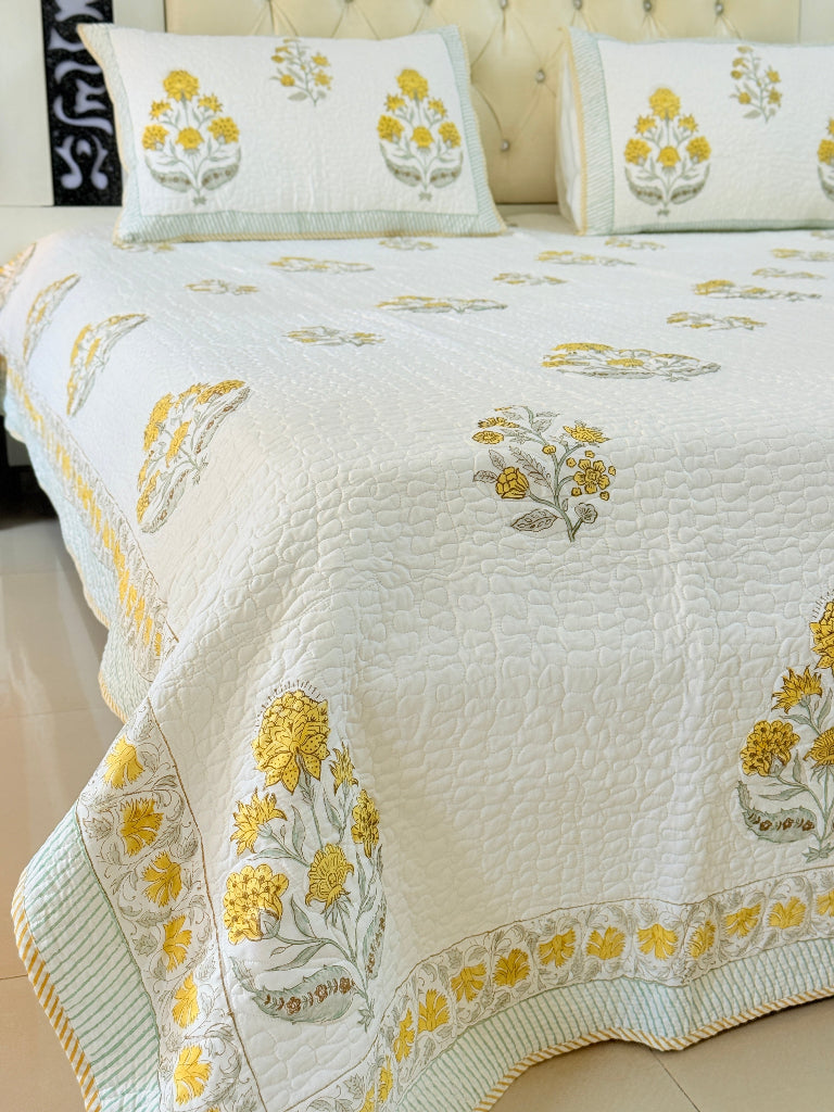 Dahlia Dream Hand Blocked Quilted Bedcover
