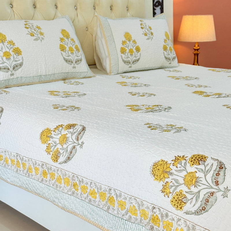 Dahlia Dream Hand Blocked Quilted Bedcover