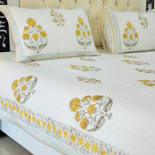 Dahlia Dream Hand Blocked Quilted Bedcover