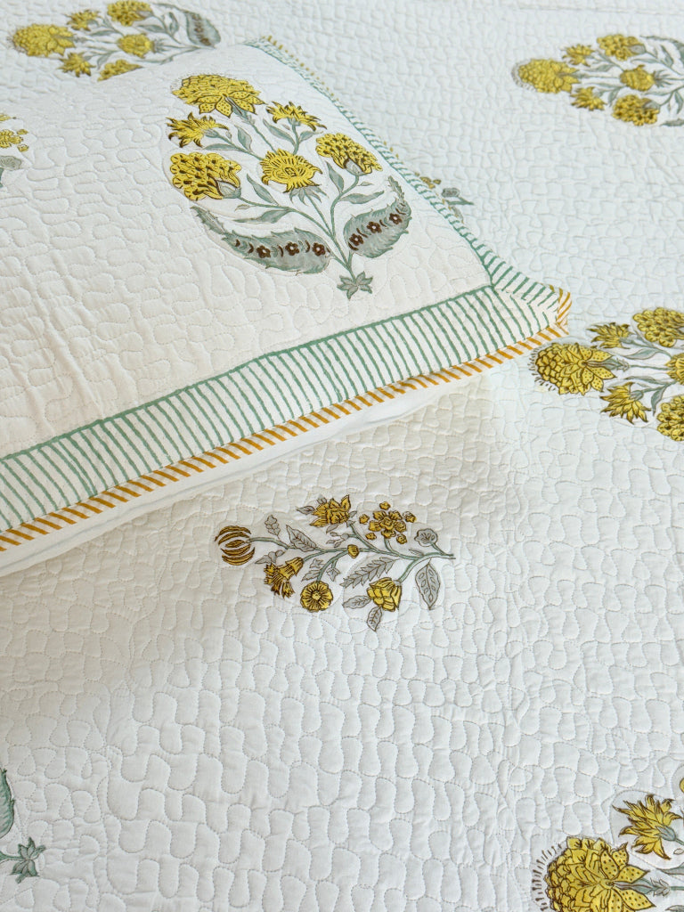 Dahlia Dream Hand Blocked Quilted Bedcover