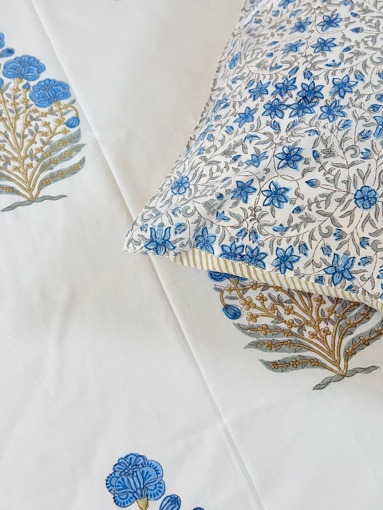 Flower Blues Hand Blocked Sheet