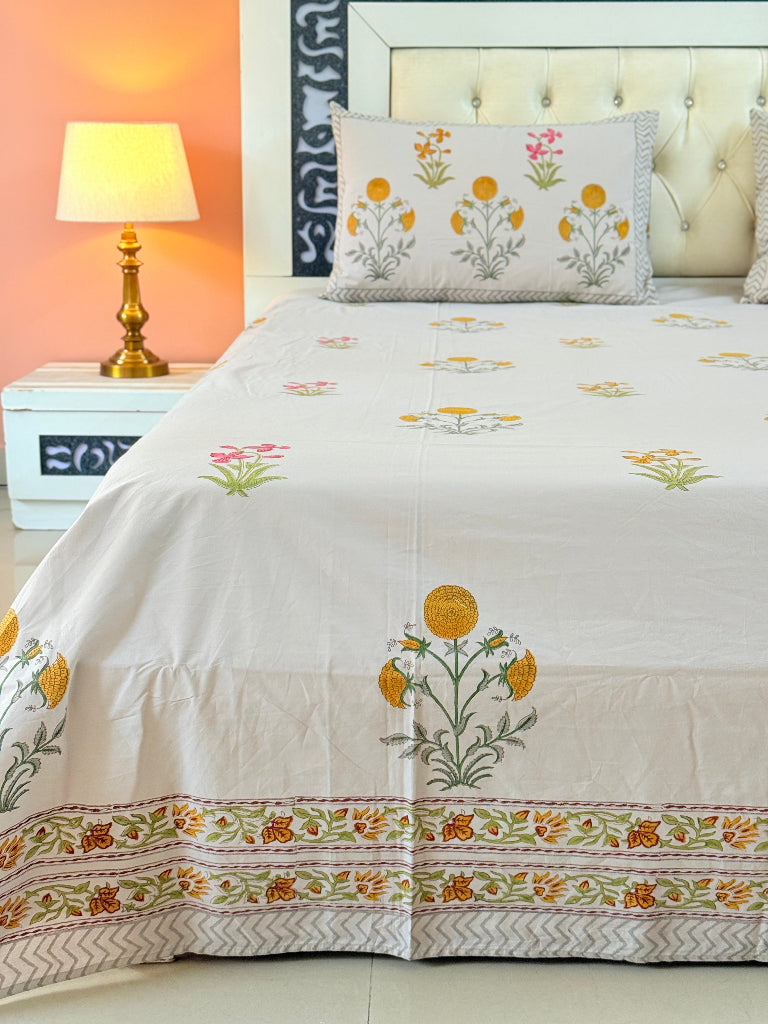 Sunlit Bloom Hand Blocked Sheet (Grey Base)