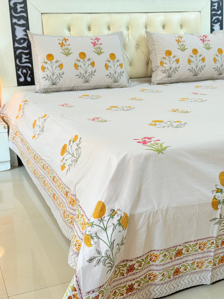 Sunlit Bloom Hand Blocked Sheet (Grey Base)