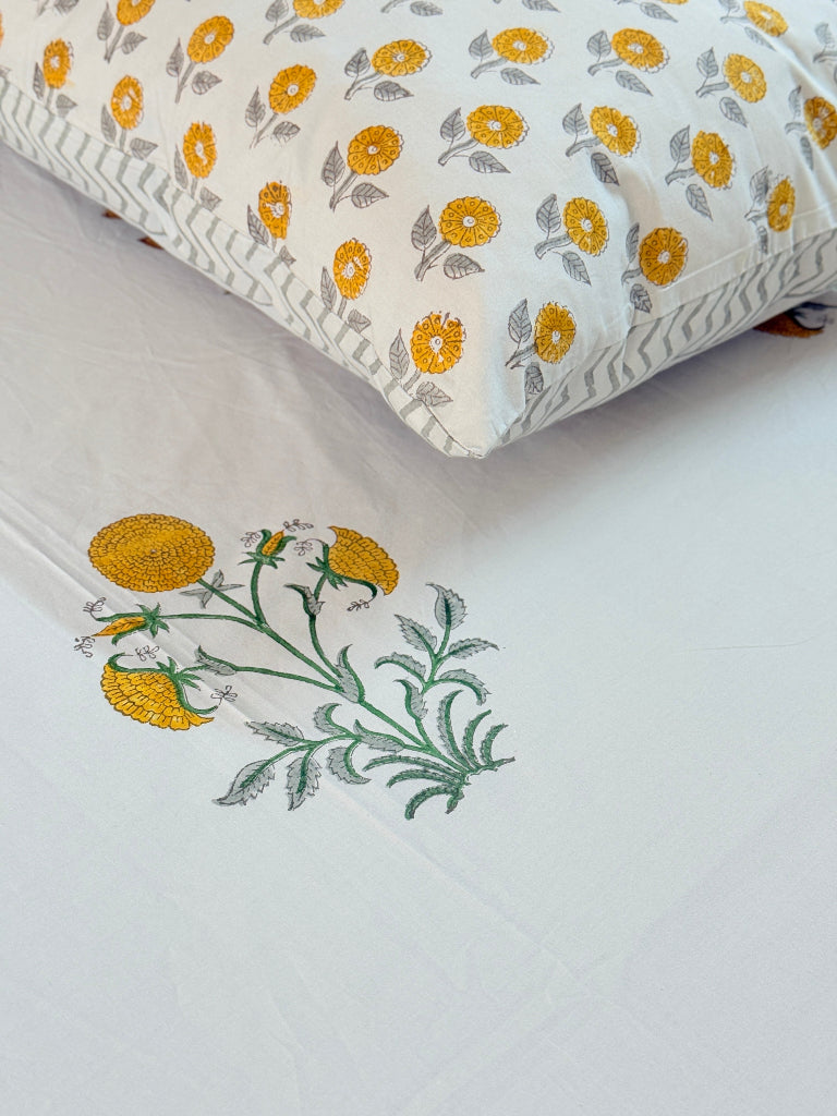 Sunlit Bloom Hand Blocked Sheet (Grey Base)