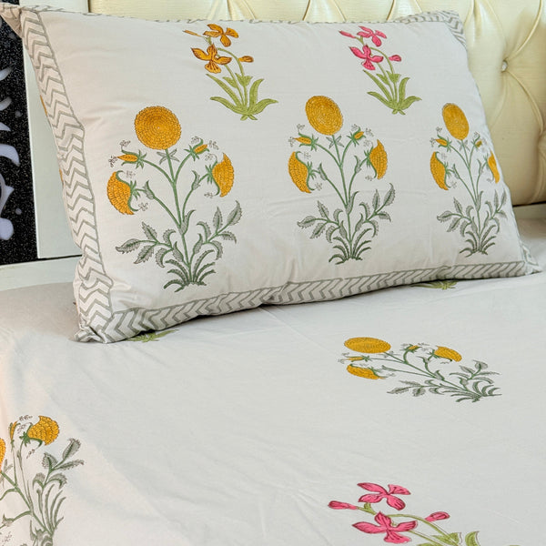 Sunlit Bloom Hand Blocked Sheet (Grey Base)