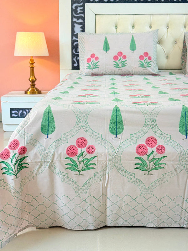 Blooming Bagh Hand Blocked Sheet (Grey Base)