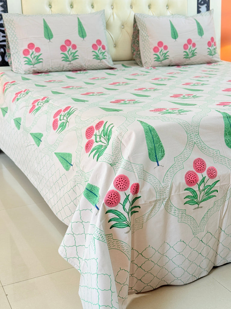 Blooming Bagh Hand Blocked Sheet (Grey Base)