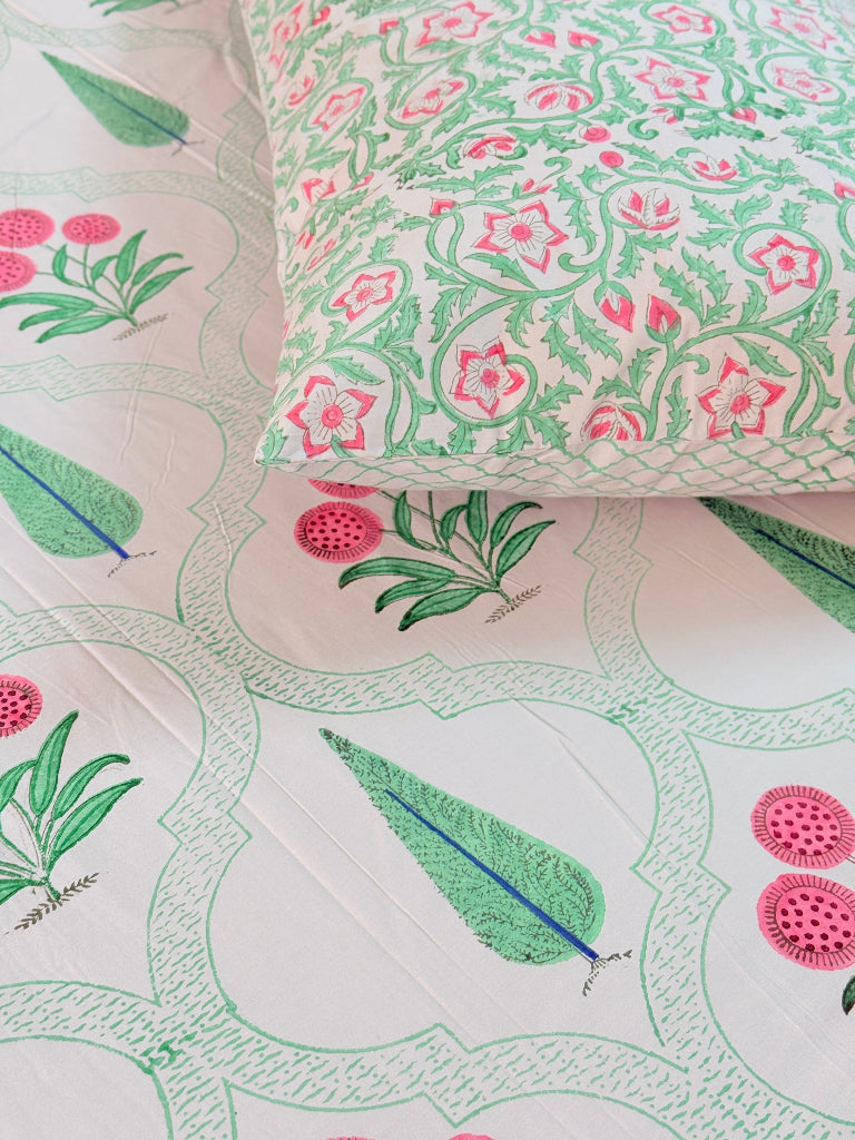 Blooming Bagh Hand Blocked Sheet (Grey Base)