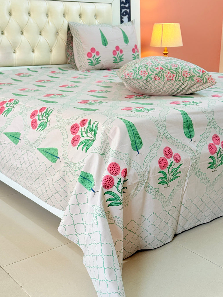 Blooming Bagh Hand Blocked Sheet (Grey Base)