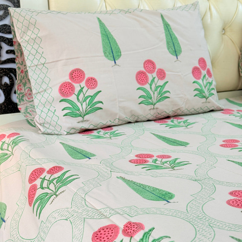 Blooming Bagh Hand Blocked Sheet (Grey Base)
