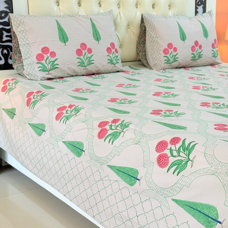 Blooming Bagh Hand Blocked Sheet (Grey Base)