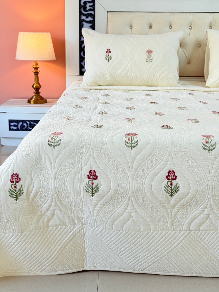Karigari Edit - Hand Blocked Embossed Quilted Bedcover