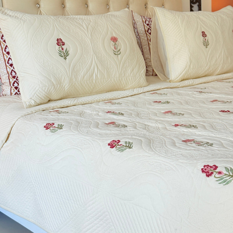 Karigari Edit - Hand Blocked Embossed Quilted Bedcover