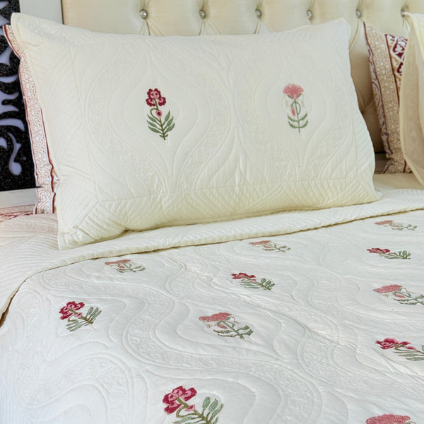 Karigari Edit - Hand Blocked Embossed Quilted Bedcover