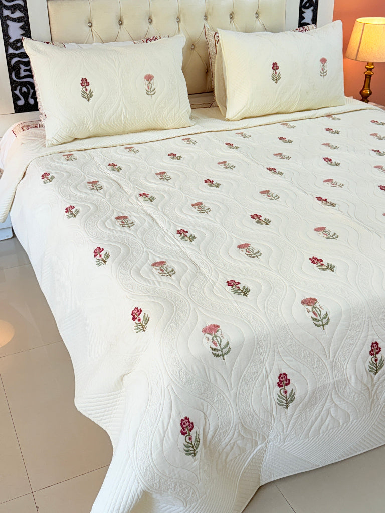 Karigari Edit - Hand Blocked Embossed Quilted Bedcover