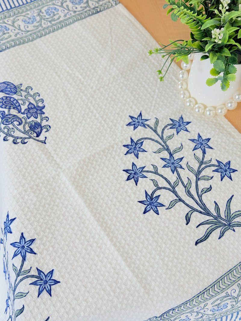 Flowery Blue Hand Blocked Hand Towel