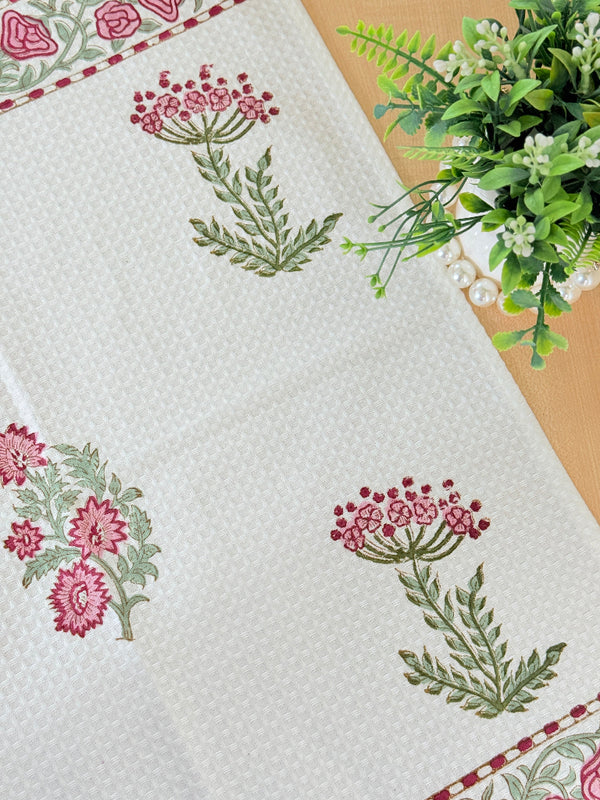 Red Flower Motif Hand Blocked Hand Towel