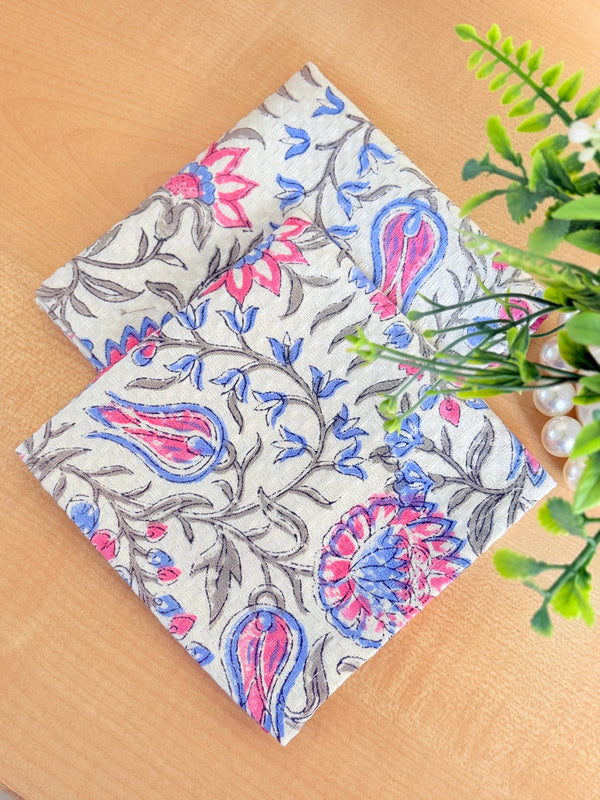 Pink and Blue Floral Print Face Towel