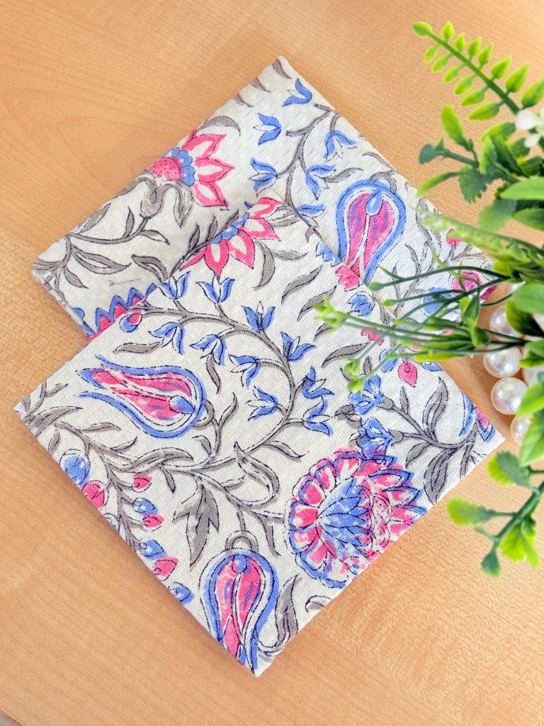 Pink and Blue Floral Print Face Towel